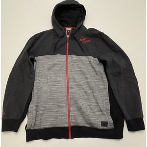 Fox Racing Full Zip Hoodie Jacket Gray Black Red Size XL
